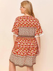 Women Plus Size Floral Print Fringe Cuff Dress