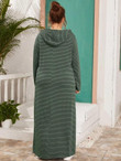 Women Plus Size Chevron Tape Drawstring Hooded Maxi Dress