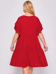 Women Plus Size Layered Flutter Sleeve Smock Dress