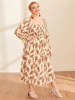 Women Plus Size Flounce Sleeve Shirred Detail Allover Botanical Print Dress