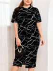 Women Plus Size Mock-Neck Split Hem Geo Print Dress