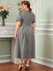 Women Plus Size Peter-pan-collar Double Button Pleated Trim Dress
