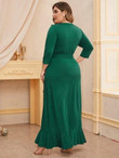 Women Plus Size Ruffle Trim Self Belted Asymmetric Dress