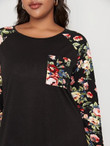 Women Plus Size Pocket Front Floral Print Raglan Sleeve Dress