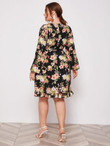 Women Plus Size Floral Print Belted Wrap Dress