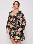 Women Plus Size Floral Print Belted Wrap Dress