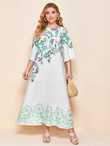 Women Plus Size Notch Neck Floral Print Dress