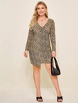 Women Plus Size Ruched Side Asymmetrical Hem Leopard Dress
