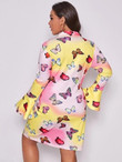 Women Plus Size Mock Neck Tie Dye & Butterfly Print Dress
