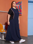 Women Plus Size Contrast Panel Maxi Tee Dress