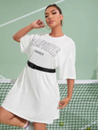 Women Plus Letter Graphic Tee Dress With Belt
