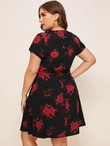 Women Plus Size Floral Print Knot Front A-line Dress