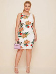 Women Plus Size Scoop Neck Floral Print Dress