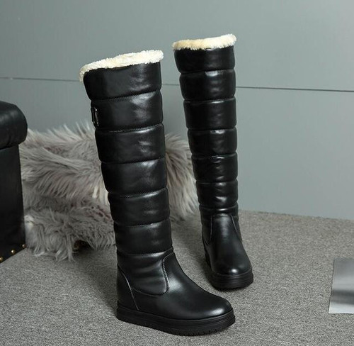 Women Winter Boots Super Warm Round Toe Down Fur Fashion Thigh Waterproof Boots