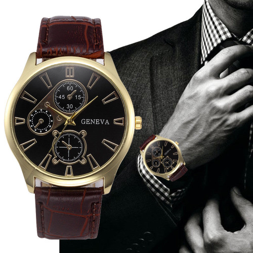 Luxury Business Style Men Premium Leather Strap Analog Quartz Wrist Watches