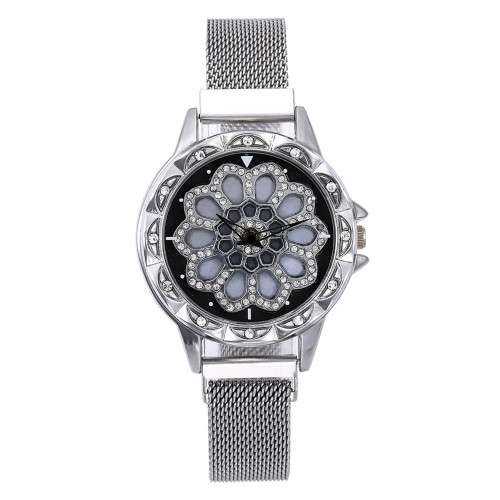 Women Mesh Magnet 360 Degree Rotating Luxury Diamond Quartz Watch