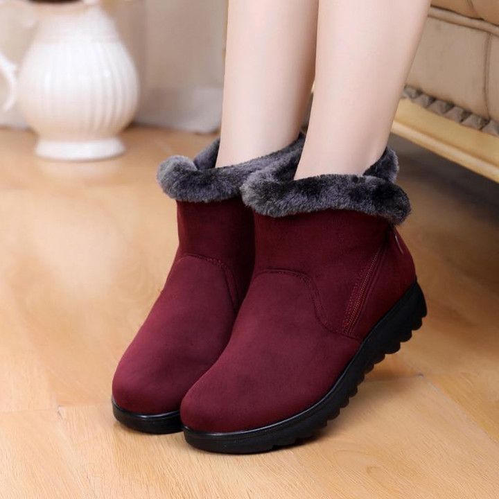 New Fashion Women Winter Snow Boots Warm Fur Suede Wedge Ankle Boot