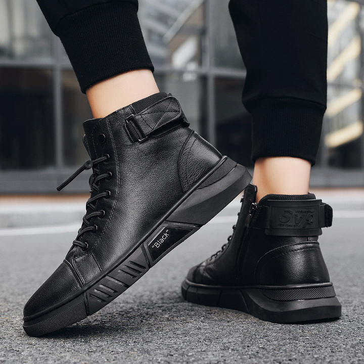 All Black PU Leather Boots