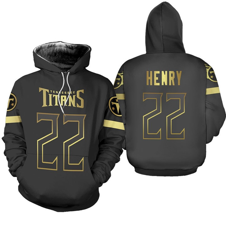 Tennessee Titans 22 Derrick Henry Black Golden Edition Jersey Inspired Style Hoodie