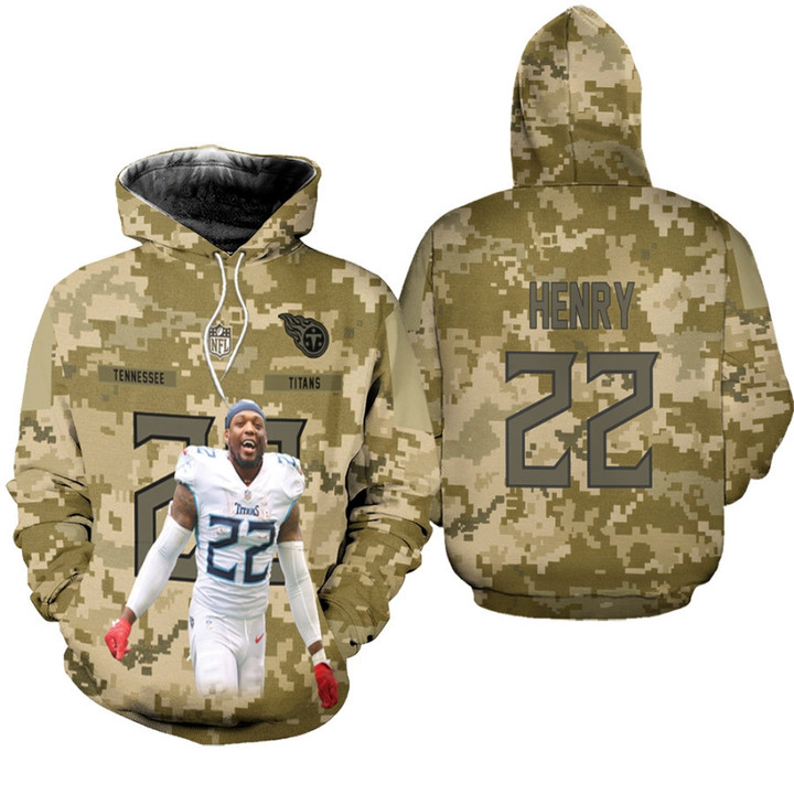 Tennessee Titans Derrick Henry 22 NFL Team Camo Jersey 3D Allover Designed Gift For Titans Fans Hoodie