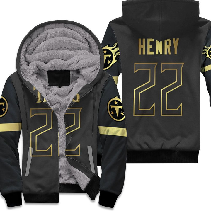 Tennessee Titans 22 Derrick Henry Black Golden Edition Jersey Inspired Style Fleece Hoodie