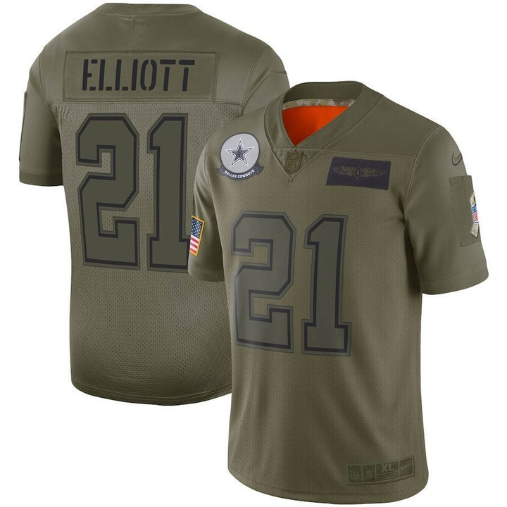 Dallas Cowboys Ezekiel Elliott Olive 2019 Salute to Service Game Jersey