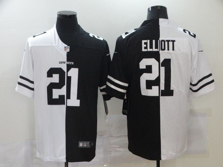 Dallas Cowboys Ezekiel Elliott #21 NFL 2020 Black and White Jersey