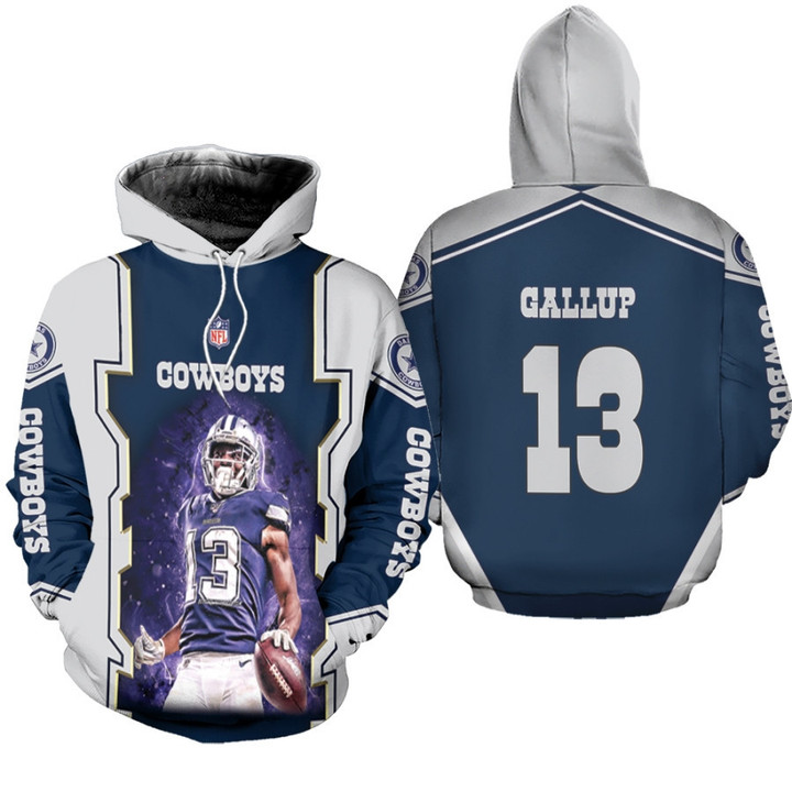 Dallas Cowboys Michael Gallup 13 NFL Team Dark Blue Jersey Style 3D Allover Gift For Cowboys Fans Gallup Fans Hoodie