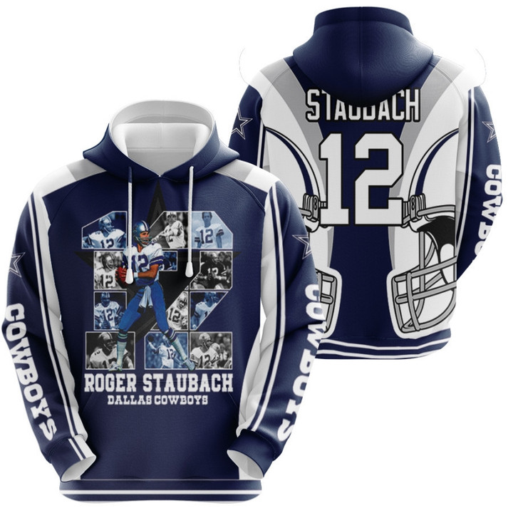 Dallas Cowboys Roger Staubach 12 NFL Team Blue Jersey Style Gift For Cowboys Fans Staubach Fans Hoodie