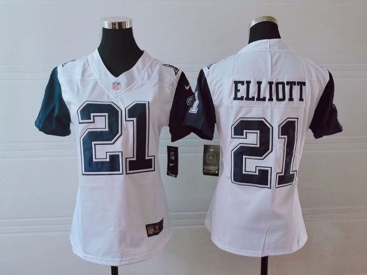 Dallas Cowboys Ezekiel Elliott #21 NFL 2020 White Womens Jersey
