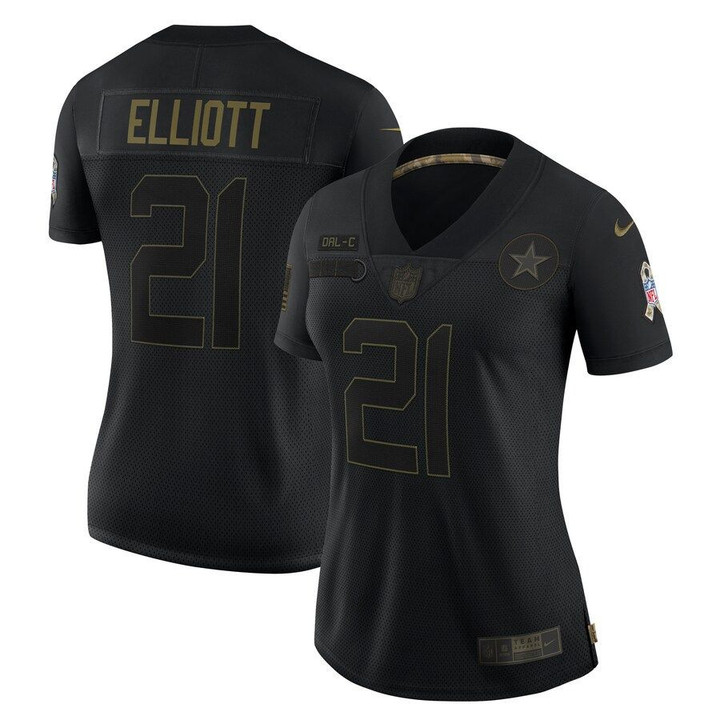 Woman Dallas Cowboys Ezekiel Elliott Black 2020 Salute To Service Jersey gifts for fans