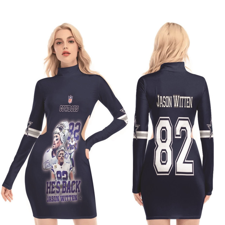 Dallas Cowboys Jason Witten 82 NFL Best Player American Football Navy 3D Designed Allover Gift For Cowboys Fans Waist Hollow Hip Dress