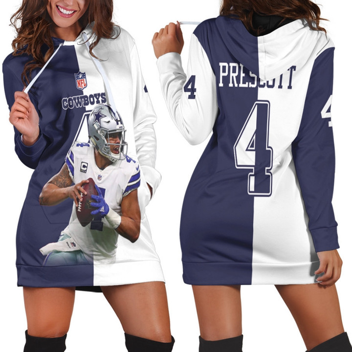 Dallas Cowboys Dak Prescott 4 NFL Legends Navy White Two Tone 3D Allover Designed Gift For Cowboys Fans Hoodie Dress
