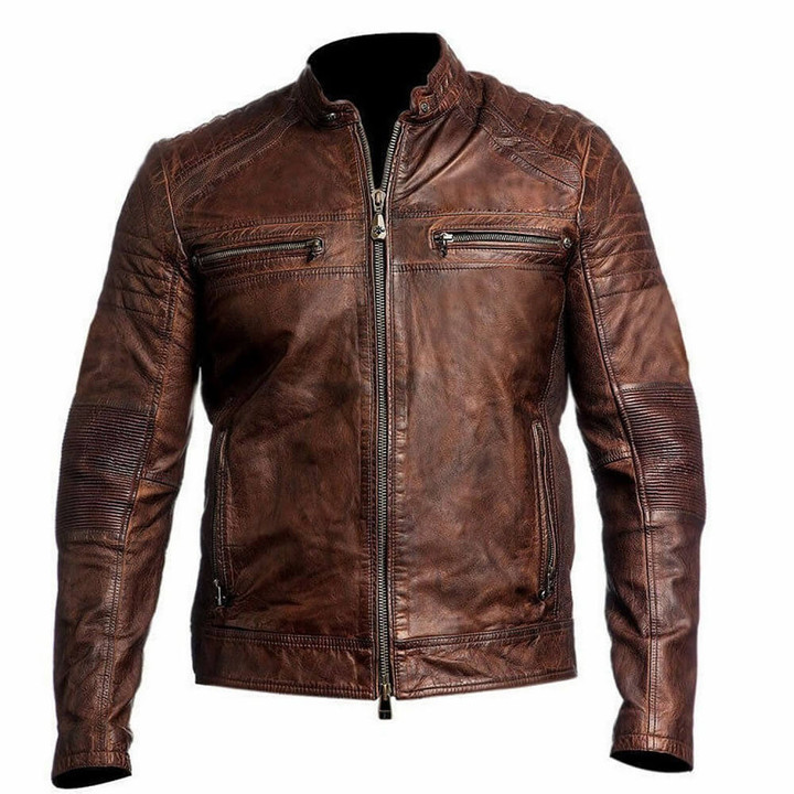 Mens Best Brown Leather Cafe Racer Jacket