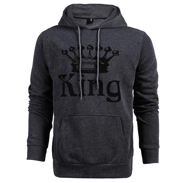 Autumn Winter Knitted King Queen Letter Printed Couple Hoodies Hip Hop Street Wear Sweatshirts Women Hooded Pullover Tracksuits