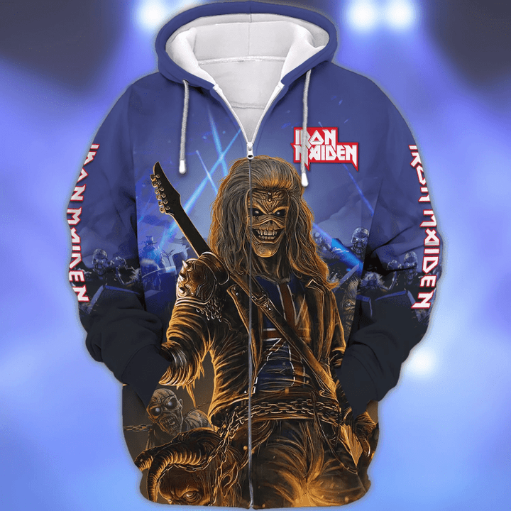 Iron Maiden Limited Edition Over Print 3d Zip Hoodie T Shirt