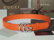 Gucci Orange Leather Belt With Shiny Silver-toned Double G Buckle