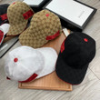 Gucci Gg Canvas With Red Detail Baseball Cap In Beige
