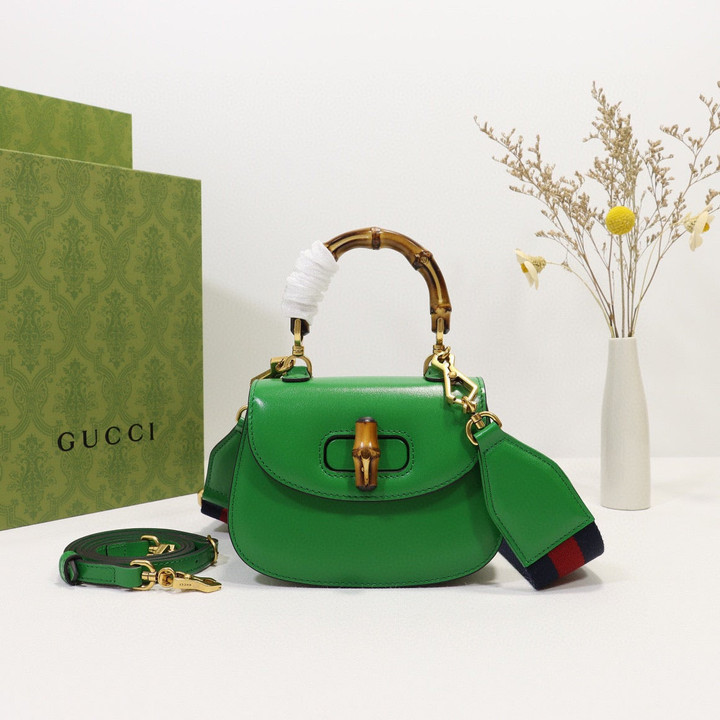 Gucci Small Top Handle Bag With Bamboo In Green