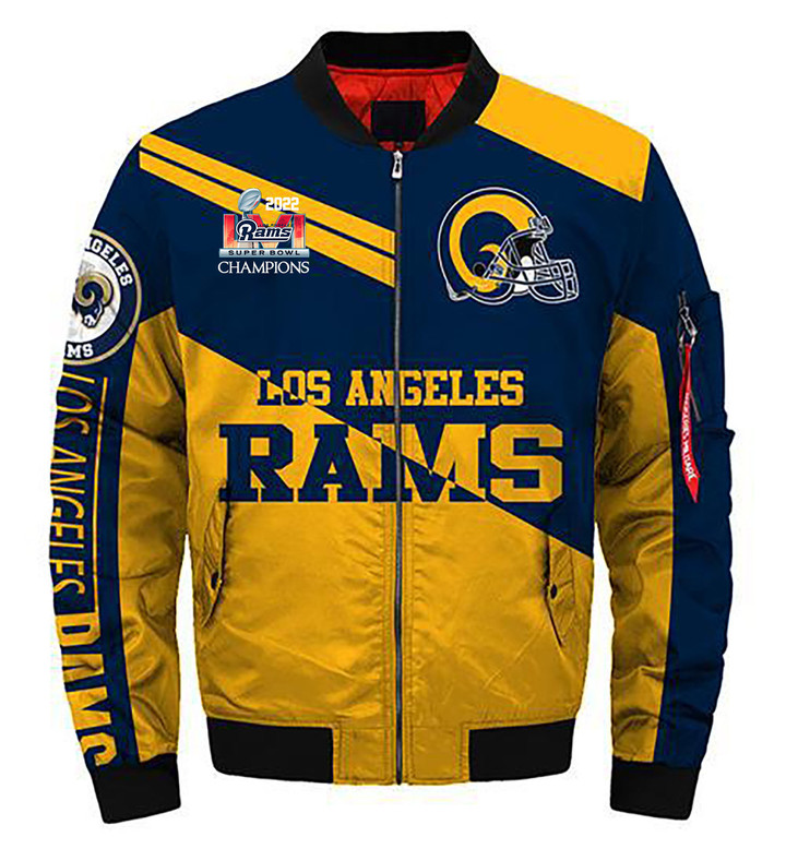 Los Angeles Rams Super Bowl LVI Champions Blue Yellow Bomber Jacket