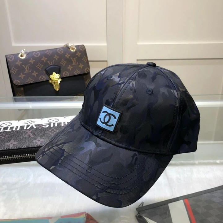 Chanel Cc Logo Navy Blue Camouflage Baseball Cap