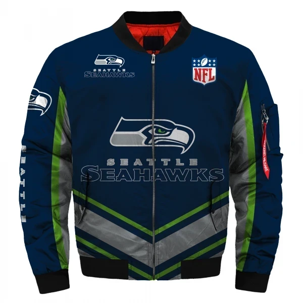 Seattle Seahawks Logo Football Team 3d Printed Unisex Bomber Jacket