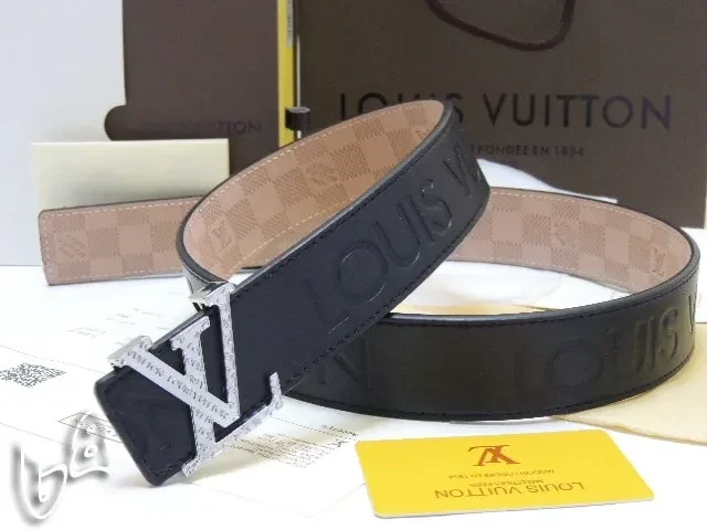Louis Vuitton Black Louis Vuitton Embossed Leather Belt With Lv Embosed Silver Buckle