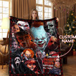 Custom Name Horror Movie Characters Jason Voorhess Michael Myers Freddy Merry Christmas Xmas Gift Premium Quilt Blanket Size Throw, Twin, Queen, King, Super King