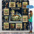 Custom Name Baby Yoda And Groot Star Wars Merry Christmas Xmas Gift Premium Quilt Blanket Size Throw, Twin, Queen, King, Super King