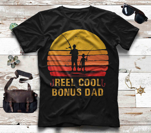Retro Reel Cool Bonus Dad Fishing Fisher Lover Graphic Unisex T Shirt, Sweatshirt, Hoodie Size S - 5XL