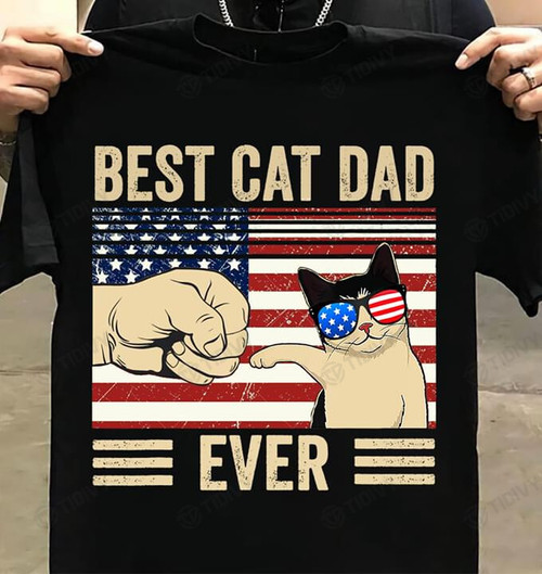 Best Cat Dad Ever American Flag Graphic Unisex T Shirt, Sweatshirt, Hoodie Size S - 5XL