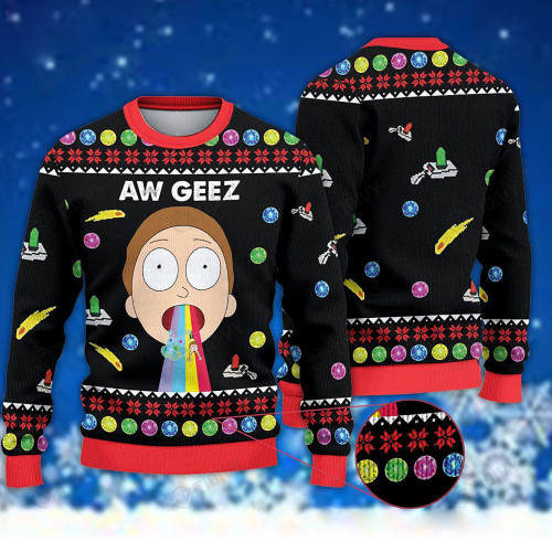 Aw Geez Moment Morty Rick and Morty Merry Christmas Xmas Tree Xmas Gift Ugly Sweater