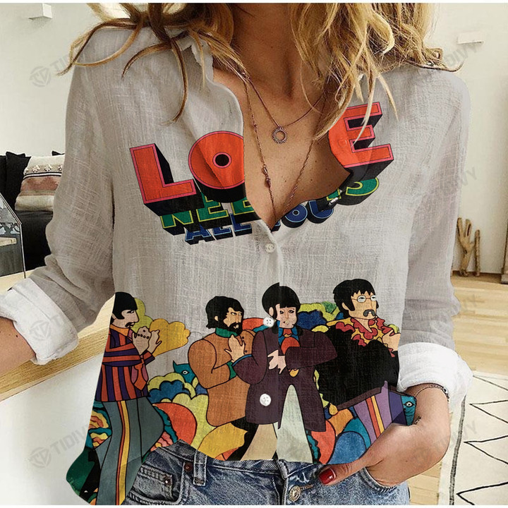 The Beatles Music Band Retro Vintage John Lennon Linen Casual Shirt