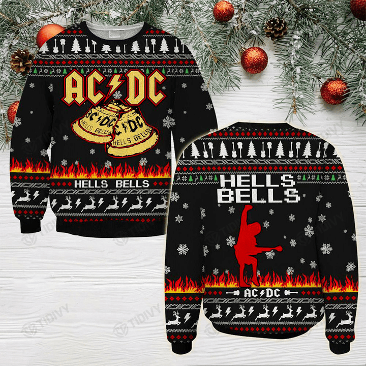 AC DC Hells Bells Ugly Christmas Sweatshirt Rock n Roll Music Band Merry Xmas Ugly Sweater